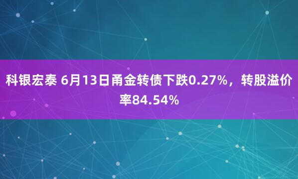 科银宏泰 6月13日甬金转债下跌0.27%，转股溢价率84.54%